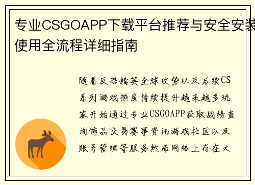专业CSGOAPP下载平台推荐与安全安装使用全流程详细指南