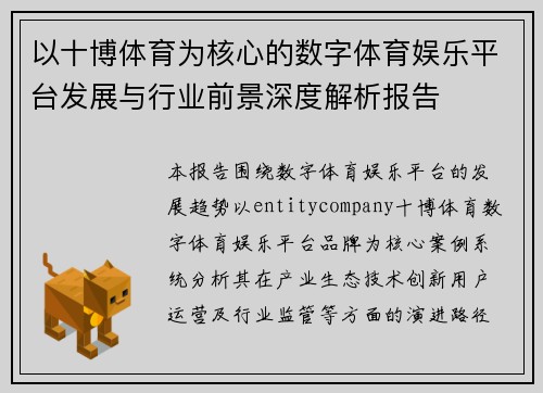 以十博体育为核心的数字体育娱乐平台发展与行业前景深度解析报告